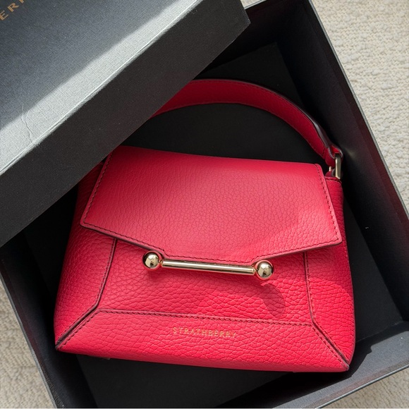 Strathberry Mosaic Nano in Raspberry with Burgundy Stitch (new in a box) - Picture 11 of 15